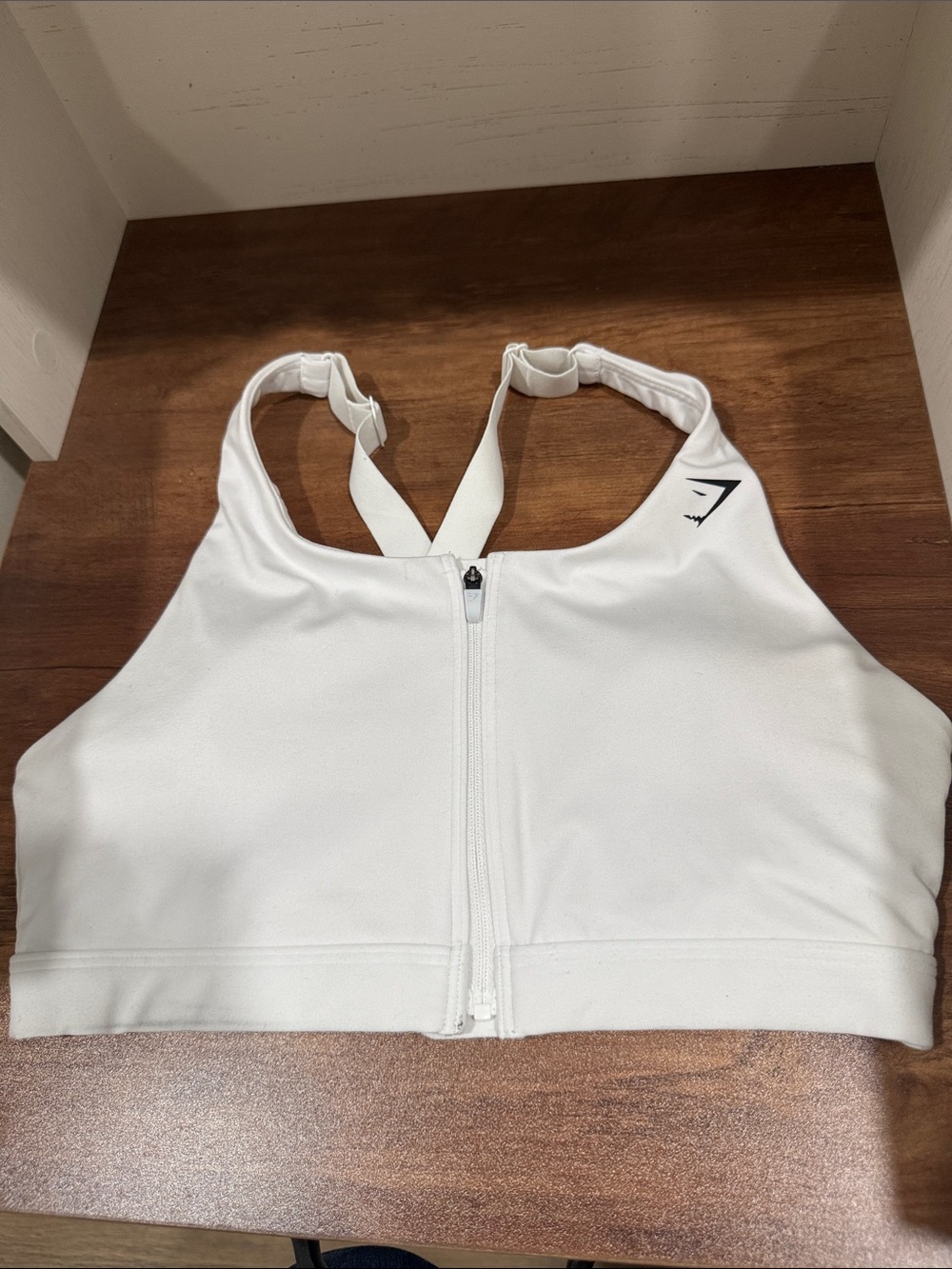 Gymshark White Front Zip High‑Support Sports Bra